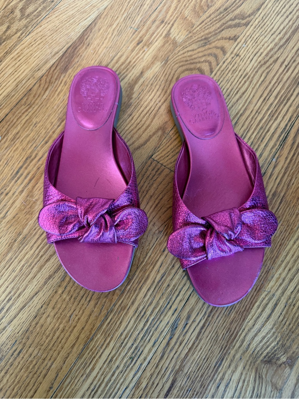 Vince Camuto Metallic Pink Bow Slide Sandals Flat Slides - Size 8